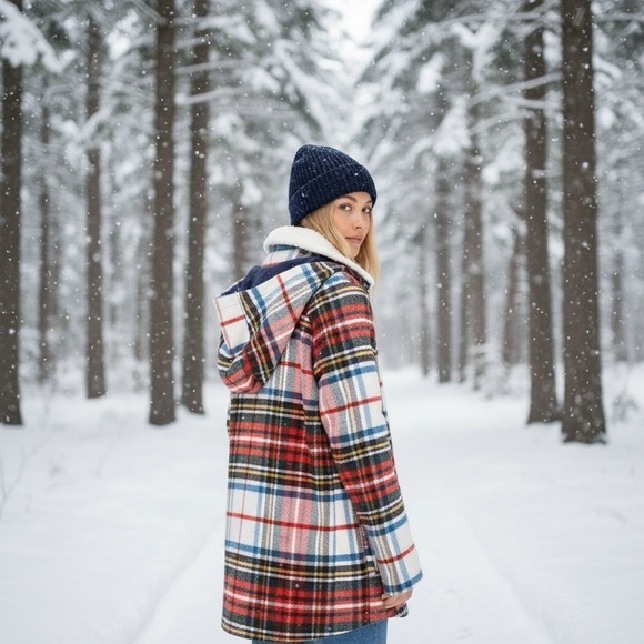 The GREAT Size 3 Large The Cabinmate Plaid Toggle Wool Blend Hooded Jacket NWOT - Picture 3 of 13